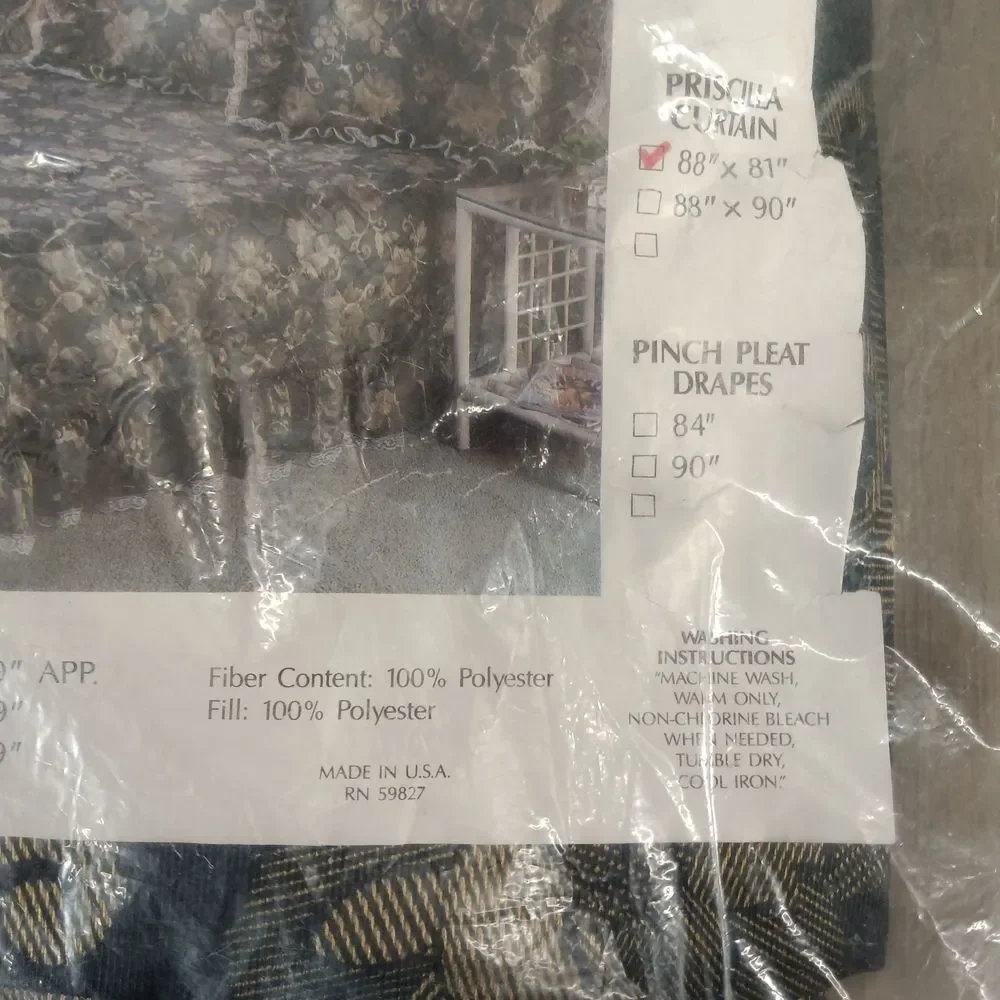 Vintage Garland Black & Gold Floral Priscilla Curtain Panel 88x81 Made in USA